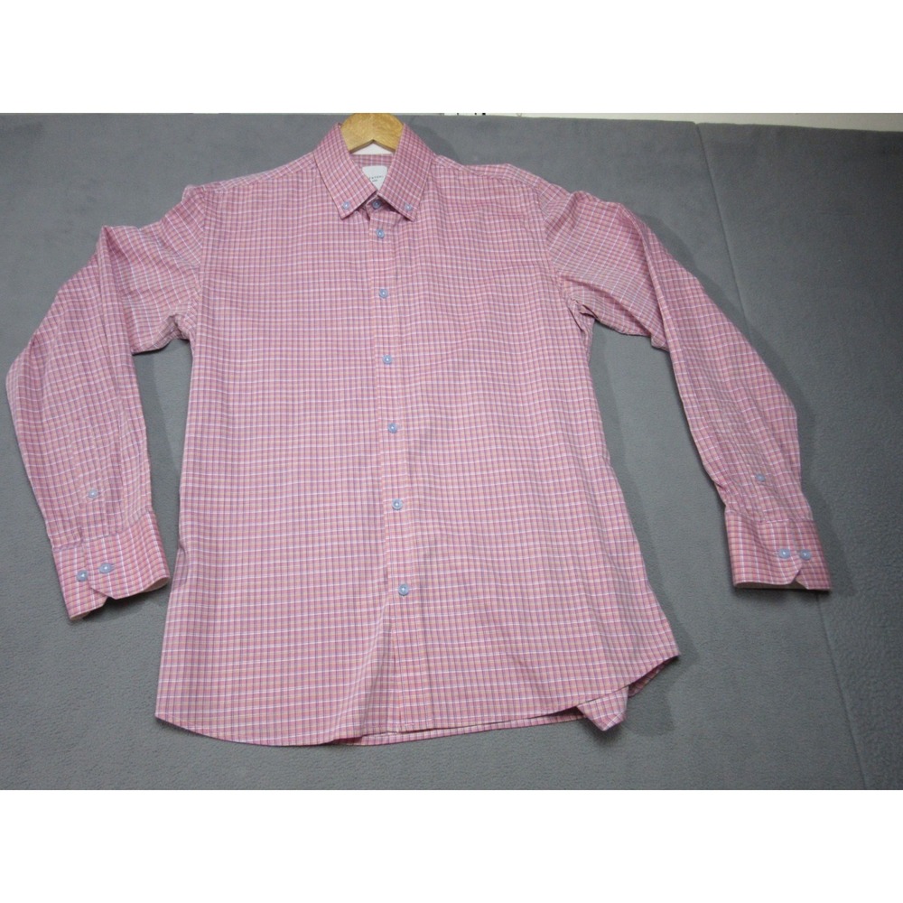 Bertoni Shirt Mens XL 44 Pink Tartan Plaid White Flip Cuff Button Down Designer